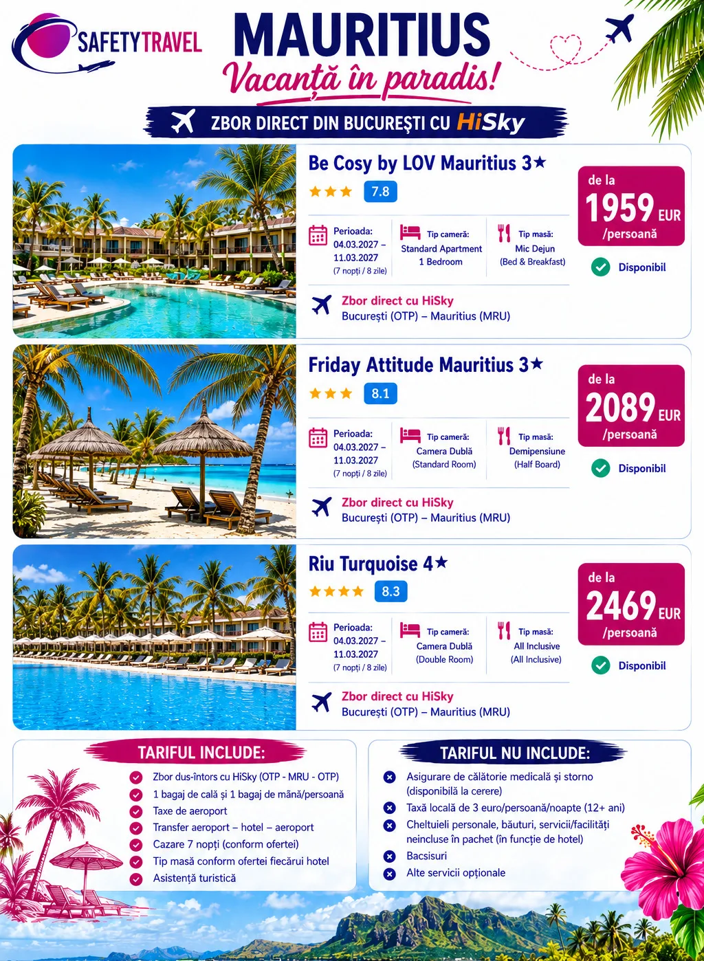 Afiș ofertă Mauritius Vacanță în Paradis - Zbor Direct din București cu HiSky